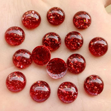 RC0062 - 10 pcs Resin Round Embellishment Circle Cabochons Crackle Metal Foil - Red, Gold - 12mm