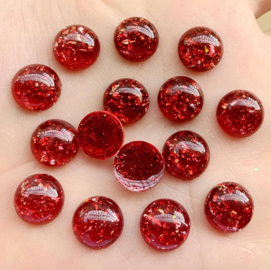 RC0062 - 10 pcs Resin Round Embellishment Circle Cabochons Crackle Metal Foil - Red, Gold - 12mm