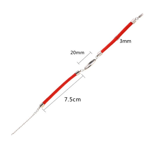 B108 - 2 pcs. 304 Stainless Steel Red Cord Bracelets - 7.09" (18cm) - 20mm Bezel - Tarnish Resistant