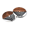 RW0004 - 4 pcs. Black and White Resin and Wood Round Flat Pendant - 35mm - (1.38") - Arrow Pattern