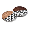 RW0005 - 4 pcs. Black and White Resin and Wood Round Flat Pendant - 35mm - (1.38") - Flower Pattern
