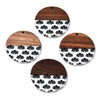 RW0005 - 4 pcs. Black and White Resin and Wood Round Flat Pendant - 35mm - (1.38") - Flower Pattern