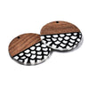 RW0006 - 4 pcs. Black and White Resin and Wood Round Flat Pendant - 35mm - (1.38") - Waves Pattern