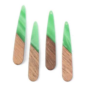 RW0010 - 4 pcs. Light Green Resin and Wood Teardrop Flat Pendant - 44mm x 8mm - (1.73" x 0.32") - Great for Earrings and Necklaces!