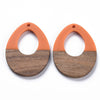 RW0014 - 4 pcs. Orange Resin and Wood Teardrop Flat Pendant - 38mm x 28mm - (1.5" x 1.1") - LARGE