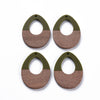 RW0015 - 4 pcs. Green Resin and Wood Teardrop Flat Pendant - 38mm x 28mm - (1.5" x 1.1") - LARGE