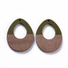 RW0015 - 4 pcs. Green Resin and Wood Teardrop Flat Pendant - 38mm x 28mm - (1.5" x 1.1") - LARGE