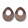 RW0016 - 4 pcs. Brown Resin and Wood Teardrop Flat Pendant - 38mm x 28mm - (1.5" x 1.1") - LARGE