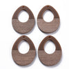 RW0016 - 4 pcs. Brown Resin and Wood Teardrop Flat Pendant - 38mm x 28mm - (1.5" x 1.1") - LARGE