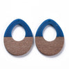 RW0018 - 4 pcs. Royal Blue Resin and Wood Teardrop Flat Pendant - 38mm x 28mm - (1.5" x 1.1") - LARGE