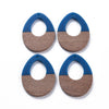 RW0018 - 4 pcs. Royal Blue Resin and Wood Teardrop Flat Pendant - 38mm x 28mm - (1.5" x 1.1") - LARGE