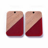 RW0019 - 4 pcs. Red Resin and Wood Rectangle Flat Pendant - 33mm x 21mm - (1.3" x 0.83") - Great for Earrings and Necklaces!