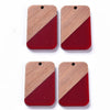 RW0019 - 4 pcs. Red Resin and Wood Rectangle Flat Pendant - 33mm x 21mm - (1.3" x 0.83") - Great for Earrings and Necklaces!