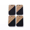 RW0020 - 4 pcs. Black Resin and Wood Rectangle Flat Pendant - 33mm x 21mm - (1.3" x 0.83") - Great for Earrings and Necklaces!