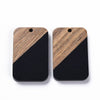 RW0020 - 4 pcs. Black Resin and Wood Rectangle Flat Pendant - 33mm x 21mm - (1.3" x 0.83") - Great for Earrings and Necklaces!