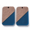 RW0021 - 4 pcs. Blue Resin and Wood Rectangle Flat Pendant - 33mm x 21mm - (1.3" x 0.83") - Great for Earrings and Necklaces!