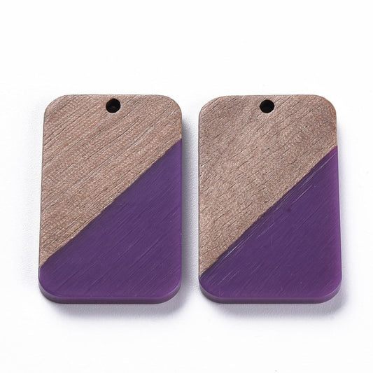 RW0023 - 4 pcs. Purple Resin and Wood Rectangle Flat Pendant - 33mm x 21mm - (1.3" x 0.83") - Great for Earrings and Necklaces!
