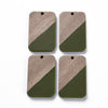 RW0024 - 4 pcs. Green Resin and Wood Rectangle Flat Pendant - 33mm x 21mm - (1.3" x 0.83") - Great for Earrings and Necklaces!