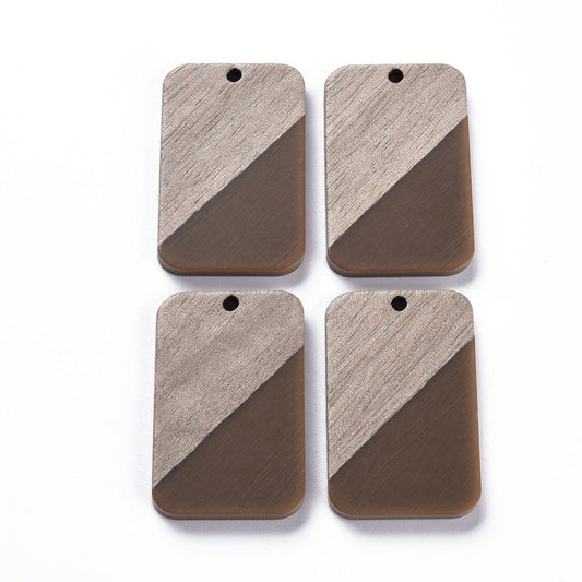 RW0025 - 4 pcs. Brown Resin and Wood Rectangle Flat Pendant - 33mm x 21mm - (1.3" x 0.83") - Great for Earrings and Necklaces!