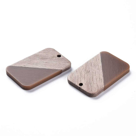 RW0025 - 4 pcs. Brown Resin and Wood Rectangle Flat Pendant - 33mm x 21mm - (1.3" x 0.83") - Great for Earrings and Necklaces!