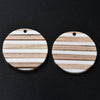 RW0026 - 4 pcs. Brown and White Resin and Wood Round Flat Pendant - 30mm - (1.18") - Stripe Pattern