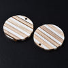 RW0026 - 4 pcs. Brown and White Resin and Wood Round Flat Pendant - 30mm - (1.18") - Stripe Pattern