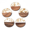 RW0027 - 4 pcs. Gold Foil Resin and Brown Wood Round Flat Pendant - 38mm - (1.5") - Great for Earrings and Necklaces!