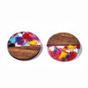 RW0028 - 4 pcs. Brown and Rainbow Resin and Wood Round Flat Pendant - 28mm - (1.1") - Blotchy Pattern