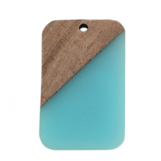 RW0029 - 4 pcs. Teal Resin and Wood Rectangle Flat Pendant - 33mm x 21mm - (1.3" x 0.83") - Great for Earrings and Necklaces!