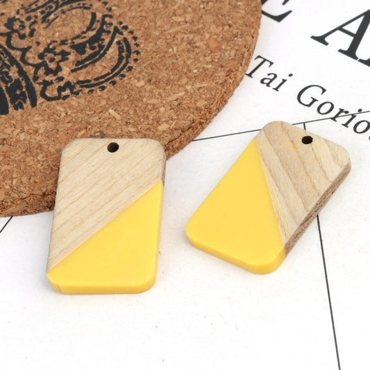RW0030 - 4 pcs. Yellow Resin and Wood Rectangle Flat Pendant - 33mm x 21mm - (1.3" x 0.83") - Great for Earrings and Necklaces!