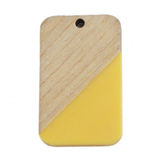 RW0030 - 4 pcs. Yellow Resin and Wood Rectangle Flat Pendant - 33mm x 21mm - (1.3" x 0.83") - Great for Earrings and Necklaces!