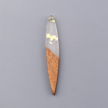 RW0032 - 4 pcs. Clear Multicolor Flakes Resin and Wood Mandorla Flat Pendant - 43mm x 7mm - Great for Earrings and Necklaces!