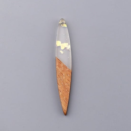RW0032 - 4 pcs. Clear Multicolor Flakes Resin and Wood Mandorla Flat Pendant - 43mm x 7mm - Great for Earrings and Necklaces!