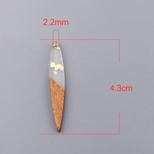 RW0032 - 4 pcs. Clear Multicolor Flakes Resin and Wood Mandorla Flat Pendant - 43mm x 7mm - Great for Earrings and Necklaces!