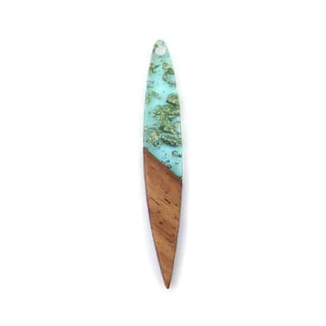 RW0033 - 4 pcs. Aqua Gold Flakes Resin and Wood Mandorla Flat Pendant - 43mm x 7mm - Great for Earrings and Necklaces!