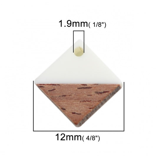RW0039 - 10 pcs. White Resin and Wood Square Flat Pendant - 12mm x 12mm