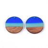 RW0044 - 4 pcs. Blue Teal Resin and Brown Wood Round Flat Pendant - 28mm - (1.1")