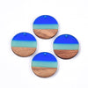 RW0044 - 4 pcs. Blue Teal Resin and Brown Wood Round Flat Pendant - 28mm - (1.1")