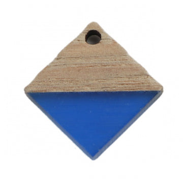 RW0040 - 10 pcs. Blue Resin and Wood Square Flat Pendant - 12mm x 12mm