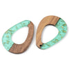 RW0041 - 4 pcs. Aqua and Gold Foil Flakes Resin and Wood Teardrop Flat Pendant - 38mm x 38mm - (1.5" x 1.5")