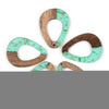 RW0041 - 4 pcs. Aqua and Gold Foil Flakes Resin and Wood Teardrop Flat Pendant - 38mm x 38mm - (1.5" x 1.5")