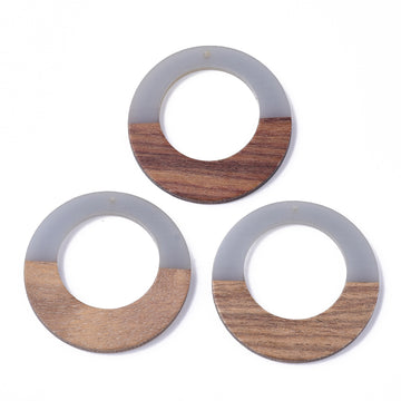 RW0046 - 4 pcs. Gray Resin and Wood Hoop Flat Pendant - 49mm - (1.93")- LARGE - Great for Earrings and Necklaces!
