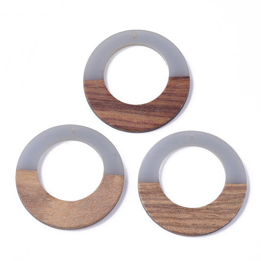 RW0046 - 4 pcs. Gray Resin and Wood Hoop Flat Pendant - 49mm - (1.93")- LARGE - Great for Earrings and Necklaces!