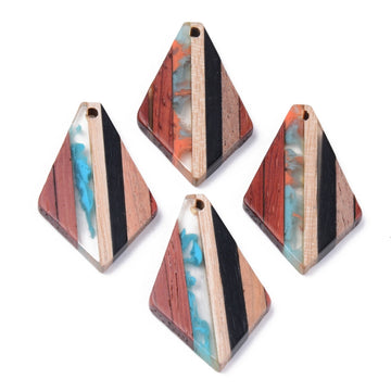 RW0048 - 4 pcs. Stripes Multicolor Resin and Brown Wood Triangle Flat Pendant - 33mm - (1.3")