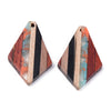 RW0048 - 4 pcs. Stripes Multicolor Resin and Brown Wood Triangle Flat Pendant - 33mm - (1.3")