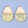 RW0049 - 4 pcs. Cream Haze Resin and Wood Teardrop Flat Pendant - 39mm x 24mm - (1.54" x 0.95")