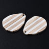 RW0051 - 4 pcs. Brown and White Stripe Resin and Wood Teardrop Flat Pendant - 36mm x 26mm - (1.4" x 1.02")