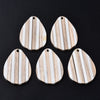 RW0051 - 4 pcs. Brown and White Stripe Resin and Wood Teardrop Flat Pendant - 36mm x 26mm - (1.4" x 1.02")