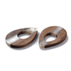 RW0052 - 4 pcs. Brown and White Resin and Wood Teardrop Flat Pendant - 38mm x 25mm - (1.5" x 1") - Great for Earrings and Necklaces!