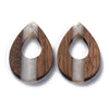 RW0052 - 4 pcs. Brown and White Resin and Wood Teardrop Flat Pendant - 38mm x 25mm - (1.5" x 1") - Great for Earrings and Necklaces!